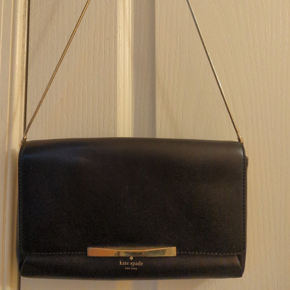 Kate spade black evening bag with gold chain
